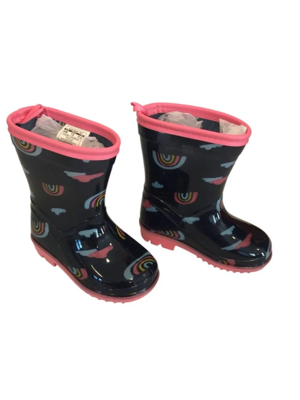 Carter's Kids Size 4 Sherry Style Kids Rain Boots Navy Pink Rainbows